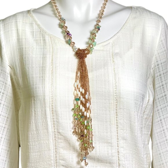 Beaded Necklace 12 Tassels Handmade - Picture 3 of 6